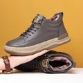 Bottes de neige homme en cuir marron foncé avec doublure chaude et semelle antidérapante - EU 38 / Gris Doublé Polaire