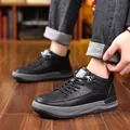 Bottes d'hiver en cuir noir pour hommes avec semelles grises et doublure chaude - EU 38 / Noir Doublure Simple