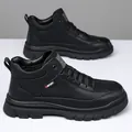 Men's black rugged outdoor boots with textured leather and non-slip rubber soles - EU 38 / Black Solid Shoes