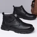Men's black waterproof winter snow boots with warm faux fur lining and thick rubber sole - EU 38 / Single Lined / Black