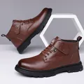 Waterproof brown men's snow boots with thick fleece lining and durable rubber soles - EU 38 / Single Lined / Brown