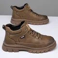 Men high-top outdoor leather boots in dark brown with durable non-slip thick sole - EU 38 / Khaki Solid