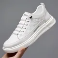 Men's white casual leather sneakers with checkerboard pattern and non-slip sole - EU 38 / White (7156)