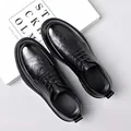 Polished black leather men's oxford shoe with thick anti-slip sole and lace-up closure - EU 38 / Flats / Black