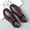 Men's dark brown leather derby shoes with thick rubber soles and lace-up design - EU 38 / Flats / Brown
