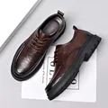 Men's dark brown brogue derby shoes with thick rubber soles and retro leather finish - EU 38 / Hollow Out / Brown