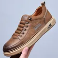 Braune Leder Freizeitschuhe für Herren mit Schnürung und beiger Gummisohle - EU 38 / Braune Halbschuhe