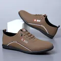 Men's brown casual leather shoes with DIDBBOW logo and non-slip rubber soles - EU 38 / Brown Single Shoes