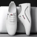 Men's white slip-on loafers in premium faux leather with non-slip soft rubber sole - EU 38 / White Unlined