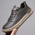 Men's leather casual sneakers in deep brown with thick cream soles and STORY logo - EU 38 / Gray
