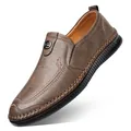 Men's brown leather loafers with fleece lining and non-slip rubber sole - EU 38 / Khaki Solid
