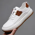 Men's white leather sneakers with brown accents and non-slip sole by MR SMART - EU 38 / White