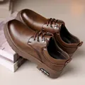 Men's brown leather oxford shoes with thick rubber sole and lace-up vintage style - EU 38 / Brown Single Shoes