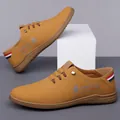 Men's casual leather slip-on shoes in light brown camel color with non-slip rubber sole - 38 / Single Shoe (8593) / Yellow