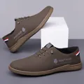 Men's casual brown leather loafers with decorative lacing and anti-slip rubber sole - 38 / Single Shoe (8593) / Brown