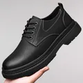 Men's black pebble leather derby shoe with white contrast stitching and thick rubber sole - EU 37 / Black