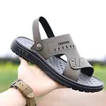 Men's brown leather beach sandals with adjustable heel strap and anti-slip rubber sole - EU 38 / Gray