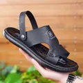 Black leather beach sandal with 8X Fashion Sport logo and adjustable heel strap - EU 38 / Black