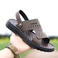 Men's dark brown leather beach sandals with dual-wear design and rivet details - EU 38 / Brown