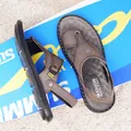 Men's brown leather beach sandals with thick non-slip soles and Greek key pattern - EU 38 / Gray
