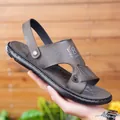 Men's dark brown non-slip beach sandals with cross straps and adjustable heel strap - EU 38 / Gray