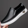 Men's black slip-on loafers with lychee texture leather and white anti-slip thick sole - EU 38 / Black Solid Shoes