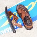 Men's brown leather style beach sandals with adjustable straps and durable thick sole - EU 38 / Brown