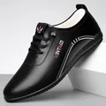 Men's slip-on loafers in black leather with warm white fleece lining and non-slip sole - Black Faux Fur Lined (6889)