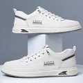 Men's white low-top casual sneakers with lychee texture and slip-on style design - EU 38 / White