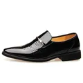 Men's black patent leather loafers with hollow-out punches and metal buckle detail - EU 38 / Black Hollow