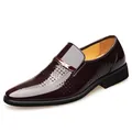 Men's breathable hollow leather loafers in burgundy with metal buckle and glossy finish - EU 38 / Hollow Brown