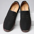 Mocasines de cuero negro para hombre con agujeros transpirables y suela de goma marrón - 38 / Estilo Hueco / Negro