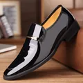 Men's formal black patent leather shoes with a gold buckle and hollow breathable design - EU 38 / Black Solid Shoes