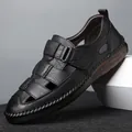 Herren Leder-Sandalen in Schwarz mit gewebtem Design und robuster Gummisohle - EU 38 / Schwarz