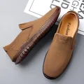 Brown casual men's leather sandals with hand-stitched details and durable rubber sole - 38 / Plain Style / Khaki