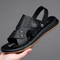 Herren Sandalen aus schwarzem Leder mit brauner weicher Sohle und Fersenriemen - EU 38 / Schwarz