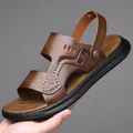 Herren-Outdoor-Sandalen aus braunem Leder mit rutschfester Weichsohle für den Sommer - EU 38 / Braun