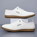 Men's white breathable slip-on loafers with perforated leather and soft rubber soles - EU 38 / White Hollow Out