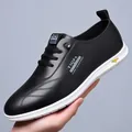 Men's casual black matte leather loafers with comfortable white anti-slip soles - EU 38 / Black Solid Shoes