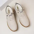 Beige slip-on faux leather casual boots with warm fleece lining and rubber sole - Beige Fleece Lined