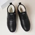 Men's casual black slip-on shoes with warm faux shearling lining and white flat sole - Black Fleece Lined