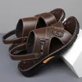 Herren Leder-Sandalen in Dunkelbraun mit verstellbaren Riemen und weicher Gummisohle - EU 38 / Braun