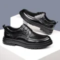 Men's black hollow breathable leather derby shoes with thick non-slip soles - EU 38 / Classic Lace-up Style / Black (88012)