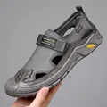Men's outdoor sports sandals with grey mesh fabric and thick anti-slip rubber soles - EU 38 / Gray