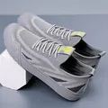 Men's grey slip-on breathable mesh sneakers with soft soles and sports pattern - EU 38 / Mesh Lace-up Style (908) / Gray