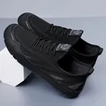 Men's breathable black flyknit mesh slip-on sneakers with lightweight soft sole - EU 38 / Mesh Lace-up Style (908) / Black
