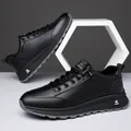 Men's black casual sports sneaker with perforated leather upper and fashion logo - 39 / Black Hollow