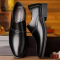 Classic black leather slip-on business shoes for men with a polished finish for formal wear - 38 / Single Lined / Black