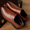 Men's business slip-on leather shoes in dark brown with brogue perforated details - 38 / Single Lined / Brown