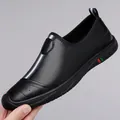Men's black leather slip-on loafers with breathable hollow design and red-green sole stripes - EU 38 / Black Solid Shoes